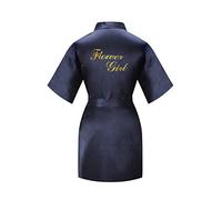 SEALINF Flower Girl's Bridesmaid Pure-colored Robe with Gold Glitter for Bridal Party Wedding Getting Ready, Navy, 6