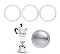 Sealing Ring 3 Cups for Bialetti, Moka Express, Alriedy 3 x Silicone Sealing Rings + 1 x Aluminium Filter, Compatible with 3 & 4 Cups Coffee Pots, Diameter 6.5/5.4 cm