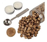 Sealing Wax Beads, AMTOL 300 Pcs Wax Sealing Beads with 2 Pcs White Candles and 1 Pcs Wax Melting Spoon, Great for Wedding Invitations,Cards Envelopes, Gift Wrapping (Bronze)