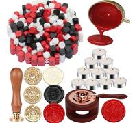 Sealing Wax Beads Kit, Atopbb 300pcs Mixed Red Color Wax Seal Beads, 1pcs Wooden WaxSeal Warmer, 1pcs Melted Spoon and 10pcs Tea Candles for WaxSealing Stamp Kit (300, Mixed Color)