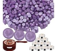 Sealing Wax Beads Kit, Atopbb 300pcs Mixed Red Color Wax Seal Beads, 1pcs Wooden WaxSeal Warmer, 1pcs Melted Spoon and 10pcs Tea Candles for WaxSealing Stamp Kit (300, Lilac)