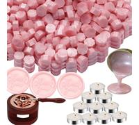Sealing Wax Beads Kit, Atopbb 300pcs Pearl pink Wax Seal Beads, 1pcs Wooden Wax Seal Warmer, 1pcs Melted Spoon and 10pcs Tea Candles for Wax Sealing Stamp Kit (300, Pearl pink)