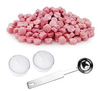 Sealing Wax Beads Set 310 Pieces Octagon Wax Seal Beads with 1PC Melting Spoon and 2Pcs Tea Candles for Wax Seal Stamp - Pink