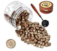 Sealing Wax Beads Set, Metallic Wax Seal Beads, 200 PCS Octagon Sealing Wax with Warmer and Spoon, DIY for Sealing Stamps, Letters, Envelopes (Bronze Gold)
