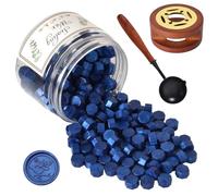 Sealing Wax Beads Set, Metallic Wax Seal Beads, 200 PCS Octagon Sealing Wax with Warmer and Spoon, DIY for Sealing Stamps, Letters, Envelopes (Blue)