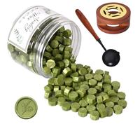 Sealing Wax Beads Set, Metallic Wax Seal Beads, 200 PCS Octagon Sealing Wax with Warmer and Spoon, DIY for Sealing Stamps, Letters, Envelopes (Mustard Green)
