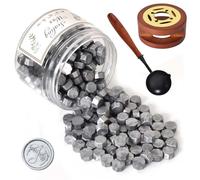 Sealing Wax Beads Set, Metallic Wax Seal Beads, 200 PCS Octagon Sealing Wax with Warmer and Spoon, DIY for Sealing Stamps, Letters, Envelopes (Silver)