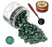Sealing Wax Beads Set, Metallic Wax Seal Beads, 200 PCS Octagon Sealing Wax with Warmer and Spoon, DIY for Sealing Stamps, Letters, Envelopes (Green)
