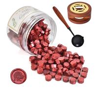 Sealing Wax Beads Set, Metallic Wax Seal Beads, 200 PCS Octagon Sealing Wax with Warmer and Spoon, DIY for Sealing Stamps, Letters, Envelopes (Red)