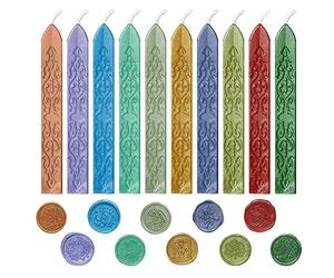 Sealing Wax Sticks, 10 Pcs Coloured Wax Seal Kit for Wax Stamp, Sealing Wax with Wick for Wedding Invitations, Cards Envelopes, Vellum Paper Gift Wrapping