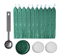 Sealing Wax Sticks with Wick, AMTOL 10 PCS Wax Seal Sticks with 2 Pcs White Candles and 1 Pcs Wax Melting Spoon, for Wedding Invitations,Cards Envelopes and Seal Stamp (Pine Green)
