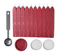 Sealing Wax Sticks with Wick, AMTOL 10 PCS Wax Seal Sticks with 2 Pcs White Candles and 1 Pcs Wax Melting Spoon, for Wedding Invitations,Cards Envelopes and Seal Stamp (New wine red)