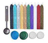 Sealing Wax Sticks with Wick, AMTOL 10 PCS Wax Seal Sticks with 2 Pcs White Candles and 1 Pcs Wax Melting Spoon, for Wedding Invitations,Cards Envelopes and Seal Stamp (10 Colors)