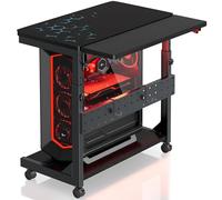 Sealong Height Adjustable Computer PC Tower Stand with Wheels, Mouse Pad & Folding Shelf - 2-Tier PC H Mount Under Desk for Gaming & Office - Mobile Printer Stand for ATX Enclosures