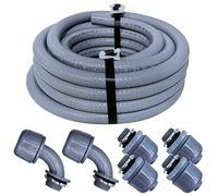 Sealproof 1/2-Inch Non-Metallic Liquid-Tight Conduit and Connector Kit, 25 Foot Made in USA Flexible Electrical Conduit Type B with 4 Straight and 2 90-Degree Conduit Connector Fittings, 1/2" Dia