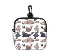 Seals Illustration Sea Lion, Coin Purse Square Zipper Storage Bag, Change Pouch with Lobster Buckle Clasp Buckle, Change Purse