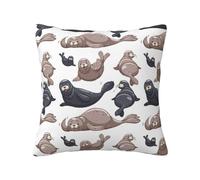 Seals Illustration Sea Lion, Pillow Cover Decorative Throw Pillowcase Soft Polyester Cushion Covers 45x45 cm