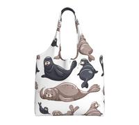 Seals Illustration Sea Lion,Reusable Tote Bags Grocery Bags Large Capacity Canvas Shopping Shoulder bag