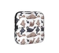 Seals Illustration Sea Lion, Sanitary Pad Storage Bag, Pad Holder Bag with Zipper, Change Purse