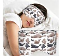 Seals Illustration Sea Lion, Sleep Mask for Home Travel, Full Eye Covers Light Blocking Eye Mask Sleep Eye and Ear Muffs
