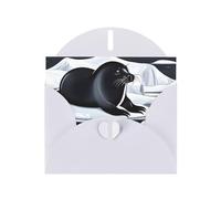 Seals On Ice Elegant Pearl Paper Holiday Greeting Card For Christmas, Blessing Card,Birthday, Valentine'S Day
