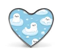Seals on Ice Floe Pin Brooch Badge Heart Shape Button Stylish Decor for Backpacks Hats