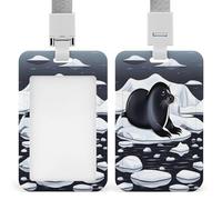 Seals on Ice ID Badge Holder Waterproof Card Protector Push-Pull Slot Work ID Card Holder with Lanyard Personalized Detachable Card Holders for Office Corporate Use