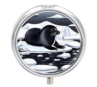 Seals on Ice Pill Box Medicine Pill Organizer 3 Compartment Daily Pill Case Small Pill Container Round Pill Holder Travel Pill Box Metal Pill Case for Purse Pocket