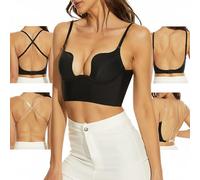 sealsea Womens Low Back Bra Wire Lifting Deep U Shaped Plunge Backless Bra with Convertible Clear Straps, Black, 34B