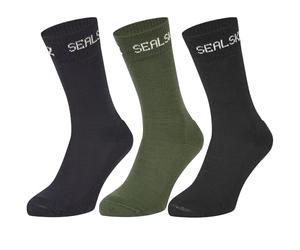 SEALSKINZ | Suffield | Unisex Premium Solo Merino Liner Wool Sock | Extreme Comfort | L - Assorted Olive/Black