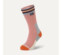 Sealskinz Surlingham Waterproof All Weather Mid Length Stripped Cuff Sock - Pink - Size: Small