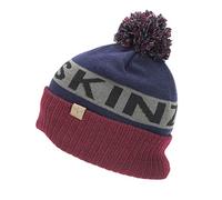 SEALSKINZ Unisex Water Repellent Cold Weather Bobble Hat - Navy Blue/Grey/Red, Large/X-Large