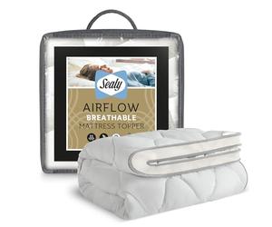 Sealy Airflow Mattress Topper - Mesh Sides Prevents Overheating - Extra Deep Topper Filled with Down-Like Fibadown Fibres for Comfort - Elasticated Straps for Secure Fit, Machine Washable, King