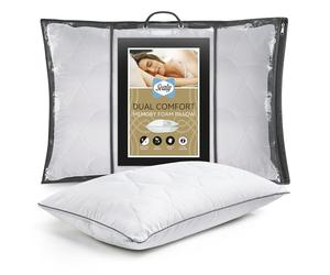 Sealy Dual Comfort Memory Foam Pillow - Reversible Firm and Soft Memory Foam Bed Pillow for Side and Back Sleepers with Fibadown Fibres, Hypoallergenic, Cotton Quilted Cover, White