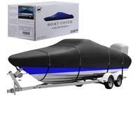 Seamander 1200D Trailerable Boat Cover,12'-14'Waterproof Boat Cover Fits12-14ft V-Hull, Runabout, Fishing Boat, Tri-Hull, Pro-Style Bass Boat with Tightening Strap(Black)