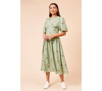 Womens Seamed Bodice Bagged Out Sleeve Midi Dress Sage 12