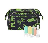 Seamless Abstract Pattern in Green Pixel Game Style on Dark Women Cosmetic Bag Makeup Bag Stylish Trip Beauty Bag Travel Toiletry Bag with Bottle Organizer 10.2 x 5.9 x 6.7 inch