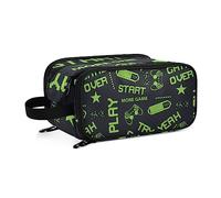 Seamless Abstract Pattern in Green Pixel Game Style on Dark Women's Portable Makeup Bag with Handle, Cosmetic Bag, Travel Cosmetic Bag Durable Toiletry Storage Organizer 11 x 7 x 5.7 inch