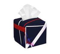 Seamless Abstract Red and White Stripes on A Blue Tissue Box Cover, PU Leather Square Decorative Organizer for Tabletop, Bathroom, Bedroom, Office