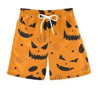 Seamless All Saints' Day Happy Halloween Pattern Orange Backround Carved Swim Shorts for Boy Youth Teen Bathing Suit 8T, Multicoloured, 12 Years
