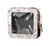 Seamless Asian Traditional Patterns Mini Clear Make Up Bag for Women Girls Portable Cosmetic Organizer Travel Toiletry Tote, Pink Floral Plant Small Fresh Background, One Size