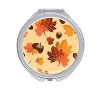 Seamless Autumn Falling Leaves with Acorns Folding Make Up Mirror, Compact 2X/1X Magnification Mirror, Women Portable Travel Makeup Mirror 2.4 x 2.4 inch
