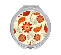 Seamless Autumn Leaves Oaks Rowan Berries Folding Make Up Mirror, Compact 2X/1X Magnification Mirror, Women Portable Travel Makeup Mirror 2.4 x 2.4 inch