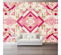Seamless Aztec Geometry Wall Mural Wallpaper, Non Self Adhesive Paste The Wall Mural for Living Room Bedroom, Pink High Definition Art Wall Decor - 250 x 175 cm (W x H)