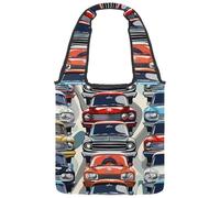 Seamless Background with Red Heart Doodle style Canvas Tote Bag for Women, Reusable Grocery Shopping Cloth Bag with Wide Handle