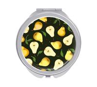 Seamless Background with Yellow Pears with Green Leaves Folding Make Up Mirror, Compact 2X/1X Magnification Mirror, Women Portable Travel Makeup Mirror 2.4 x 2.4 inch