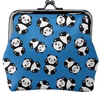 Seamless Black Dots with Panda Blue Women's Leather Coin Purse, Small Change Pouch with Kiss-Lock Clasp Closure Buckle Wallet for Girl Gift