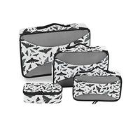 Seamless Black Grey Bats on White 4 Set Packing Cubes, Travel Packing Organizers, 600D Oxford Cloth Toiletry Storage Bag, Luggage Mesh Bags for Accessories