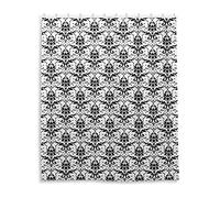 Seamless Black Lace Damask Flowers on White Waterproof Shower Curtain, Machine Washable Polyester Cloth with 12 Hooks, No Smell Bath Tub Stall Curtain Liner 48"(W) x72(H)