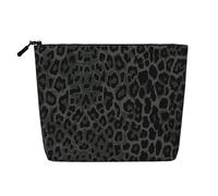 Seamless Black Leopard Print, Cosmetic Bag Imitation Linen Makeup Bag Portable Travel Toiletry Bag